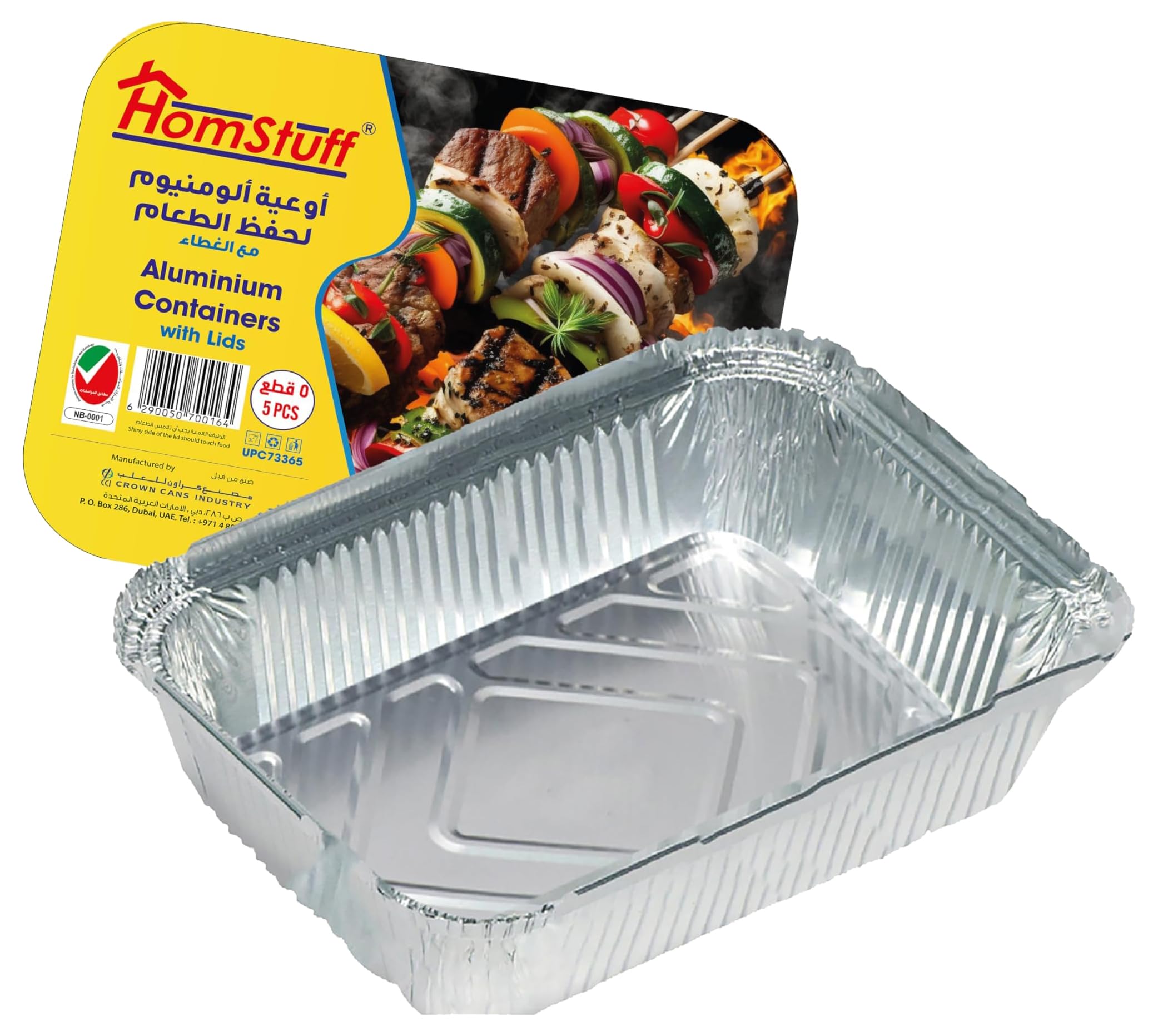 Aluminium Foil Container with Lid 73365 (3650 ml), Pack of 5 pcs, Aluminium Disposable container | Parcel Box | Packaging Hot/Dry Foods | Freezer Containers for Takeaway Food Packaging.