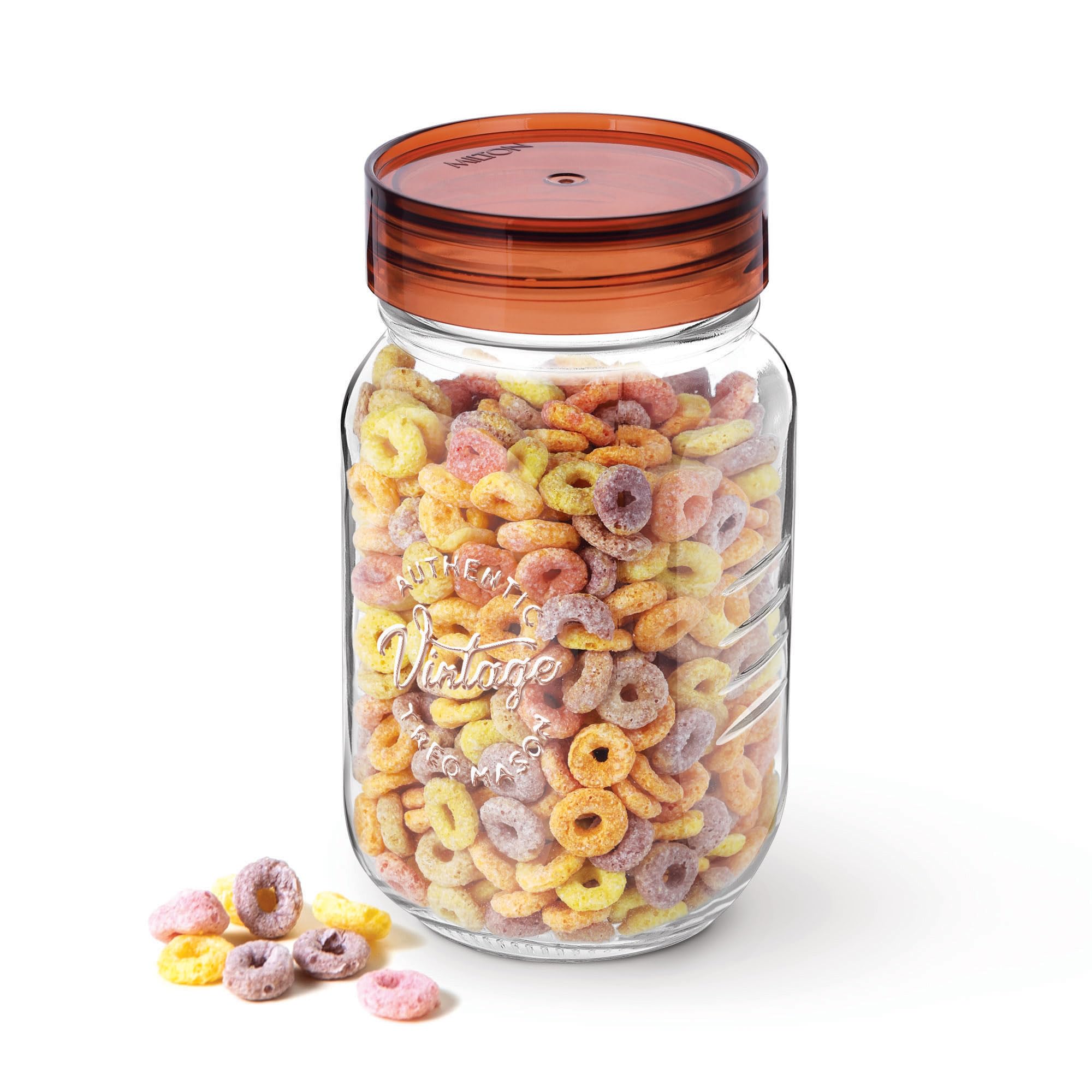 Treo By Milton Vintage Glass Jar with Airtight Lid Glassy Kitchen Storage Container, BPA Free, Transparent Storage Organizer, Multipurpose Dabba for Food, Spice, Cereals, Cookies, Dry Food, 1000ml