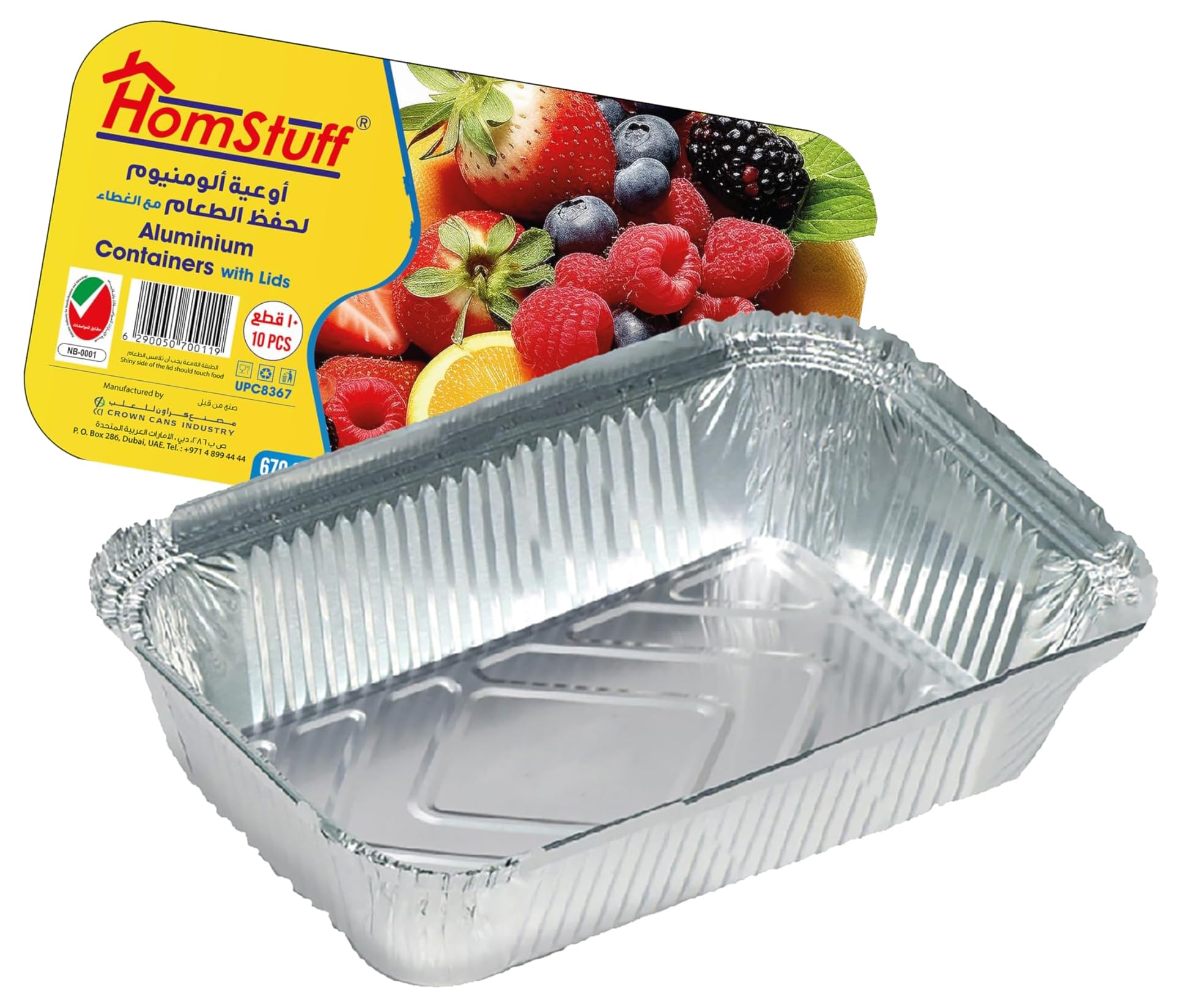 Aluminium Foil Container with Lid 8367 (670 ml), Pack of 10 pcs, Aluminium Disposable container | Parcel Box | Packaging Hot/Dry Foods | Freezer Containers for Takeaway Food Packaging.