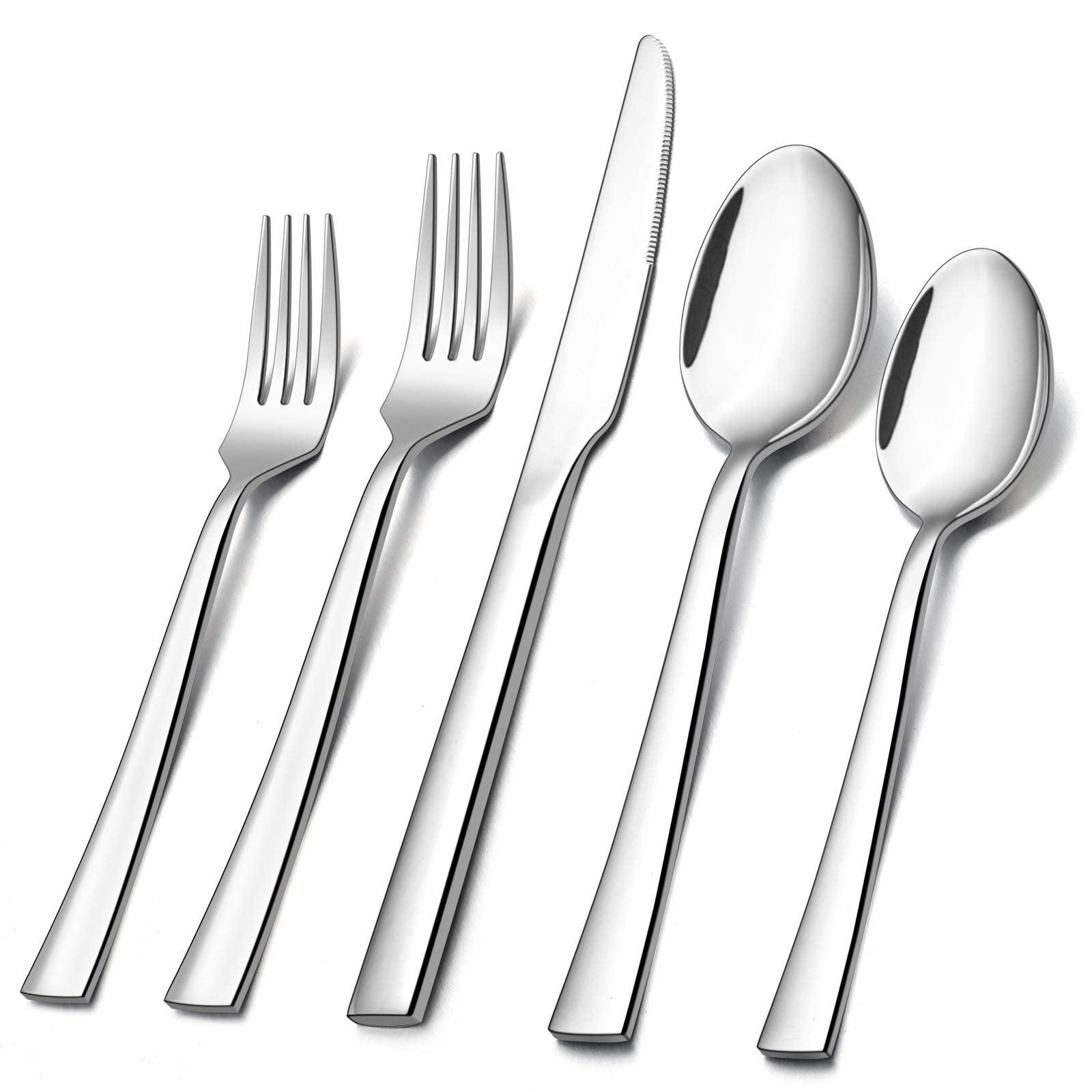 E-far 20-Piece Silverware Set, Stainless Steel Flatware Set Service for 4, Modern Tableware Cutlery Set includes Forks, Spoons, Knives, Square Edge & Mirror Finish, Dishwasher Safe