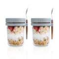 TEADZ SMARCH Overnight Oats Jars with Lid and Spoon Set of 2?10 oz Large Capacity Airtight Oatmeal Container with Measurement Marks, Mason Jars with Lid for Cereal On The Go Container (grey)