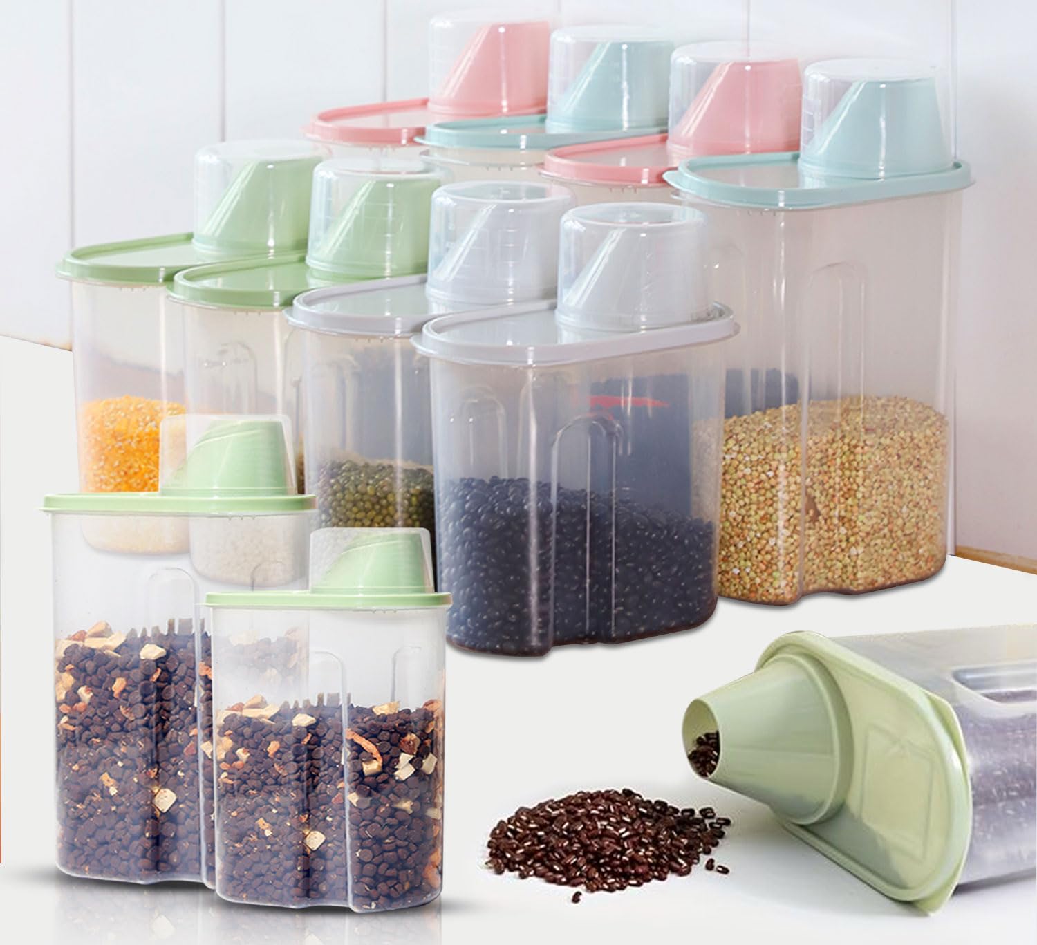 Cereal Container, Airtight Food Storage Containers Set of 8, Plastic Kitchen Organizer Box with Lids – BPA Free Pantry Dispenser for Flour – Kitchen Containers & Storage Set 2.5L & 1.9L