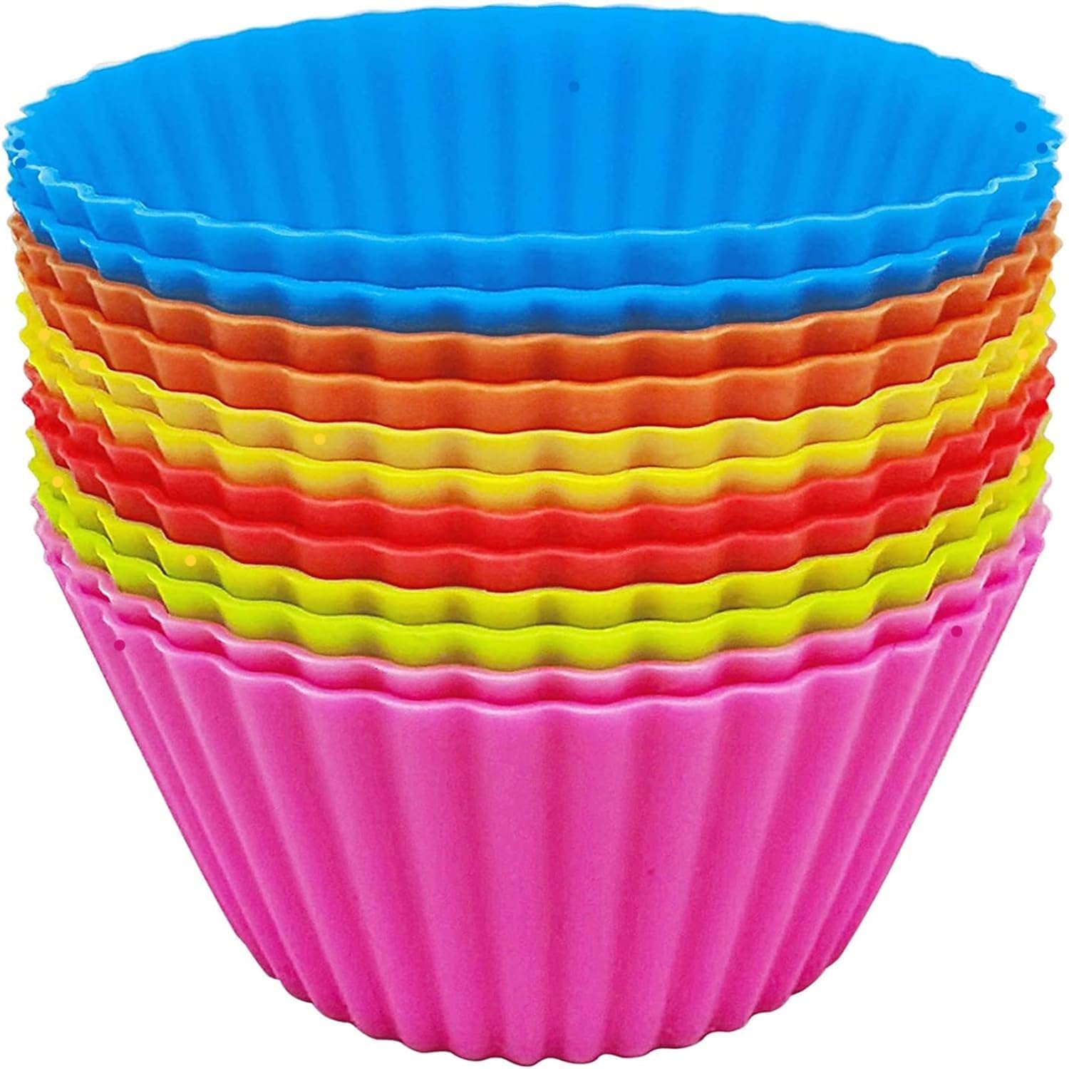 Limos Silicone Round Muffin Cupcake Mould 12-Pieces Set, 7 cm Size, Multicolor