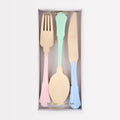 Meri Meri Elegant Mixed Colour Wooden Cutlery Set – Pack of 24 Birch Wood Utensils in Pastel Blue, Pink & Mint, Stylish Disposable Flatware for Picnics, Parties & Outdoor Dining
