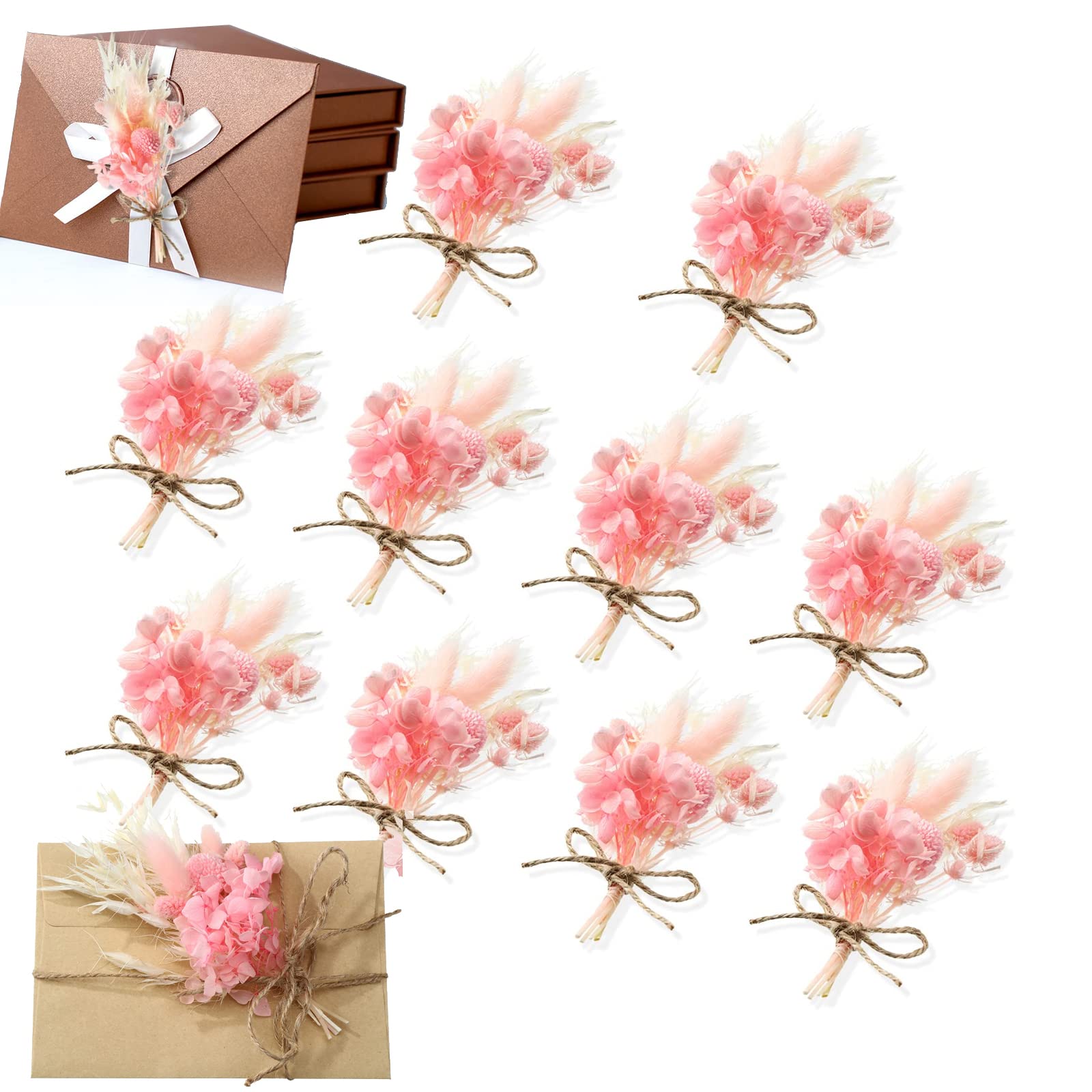 10 Pack Mini Dried Flower Bouquet 6.3'' Pink Sage White Wheat Dried Flowers for Vase DIY Craft Photo Props Card Decor Bohemian Wedding Dried Flowers with Stems Embossing Dried Flower Plant Stem Bunch