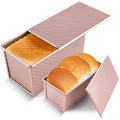 2 Pack Pullman Loaf Pan with Lid, Premium Non-Stick Sandwich Bread Loaf Pan with Lid, 1 lb/0.5 lb Dough Capacity, Carbon Steel Corrugated Bread Toast Box Mold with Cover for Baking