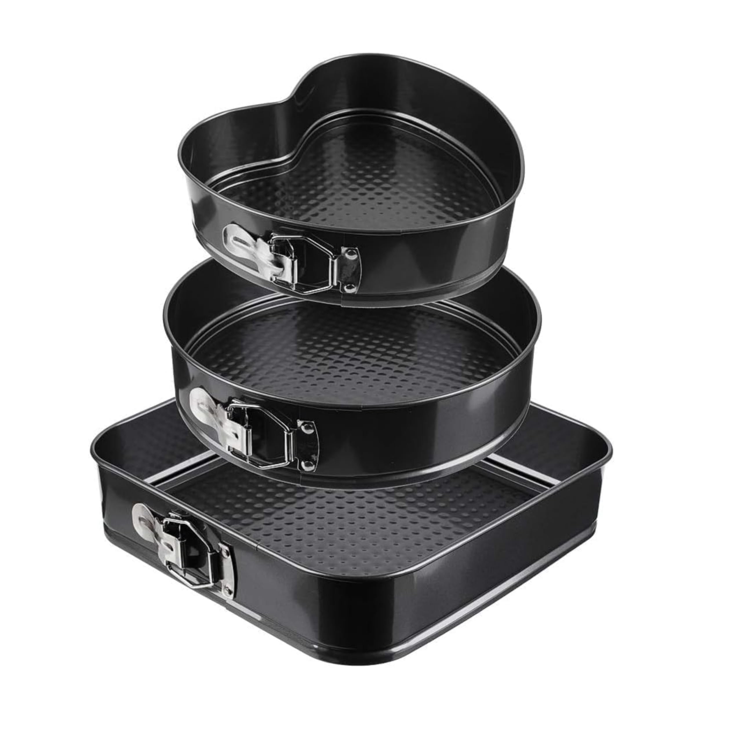 FEELINGS Baking Pan 3PCS Non-Stick Set – Square, Heart & Round Cake Molds – Leakproof, Easy Release, Heavy-Duty Bakeware for Oven Baking
