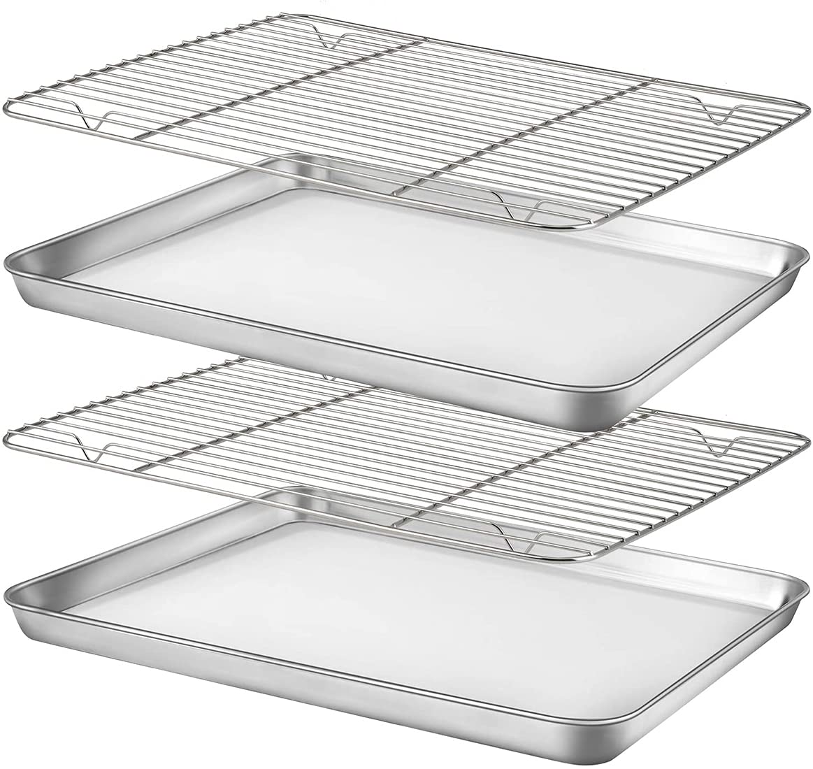 DELFINO Baking Sheet Nonstick Baking Pans with Rack Set 1 Sheets+1 Rack Stainless Steel Cookie Sheet Pan with Cooling Rack for Oven (16" x 12" x 1") Tray Non-Toxic Heavy Duty Easy Clean