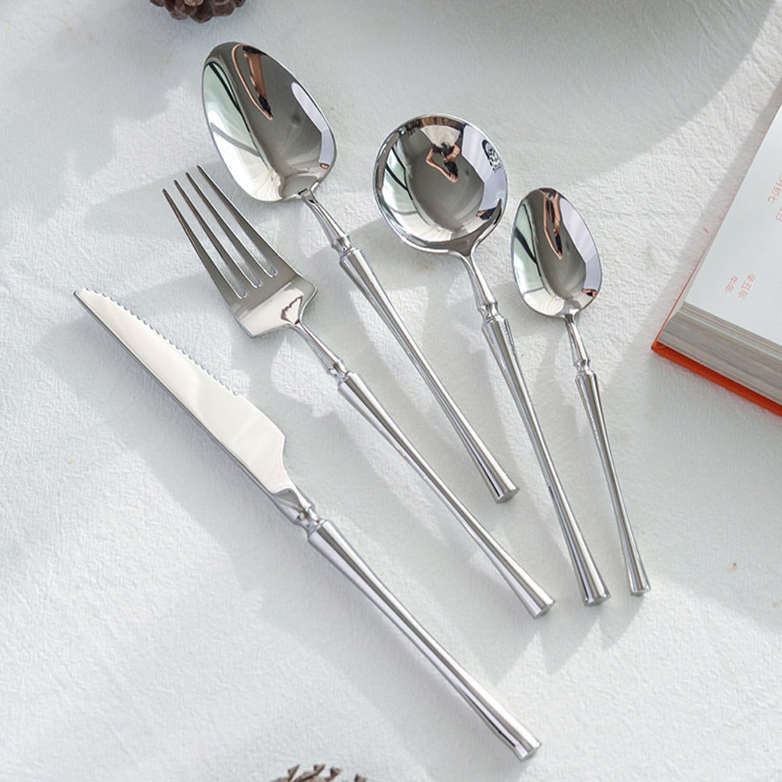 Mado Gallery Luxury Cutlery Set of 6 – Stainless Steel Flatware, Rose Gold, Black, Silver, Golden – Mirror Polished, Dishwasher Safe, with Gift Box – For Home & Restaurant (Silver)