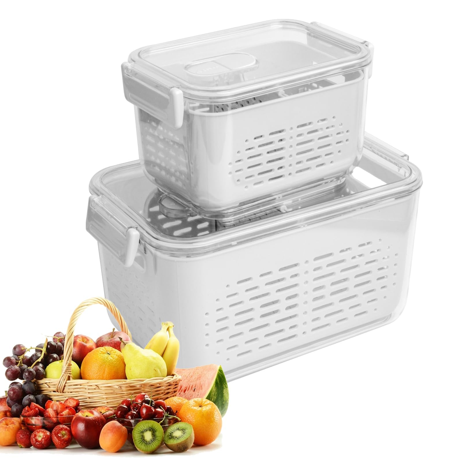 Vented Refrigerator Storage Containers - Fruit & Vegetable Organizer with Lift-Top Lids | BPA-Free Crisper Bins for Salad, Berries & Produce (Not Dishwasher Safe)