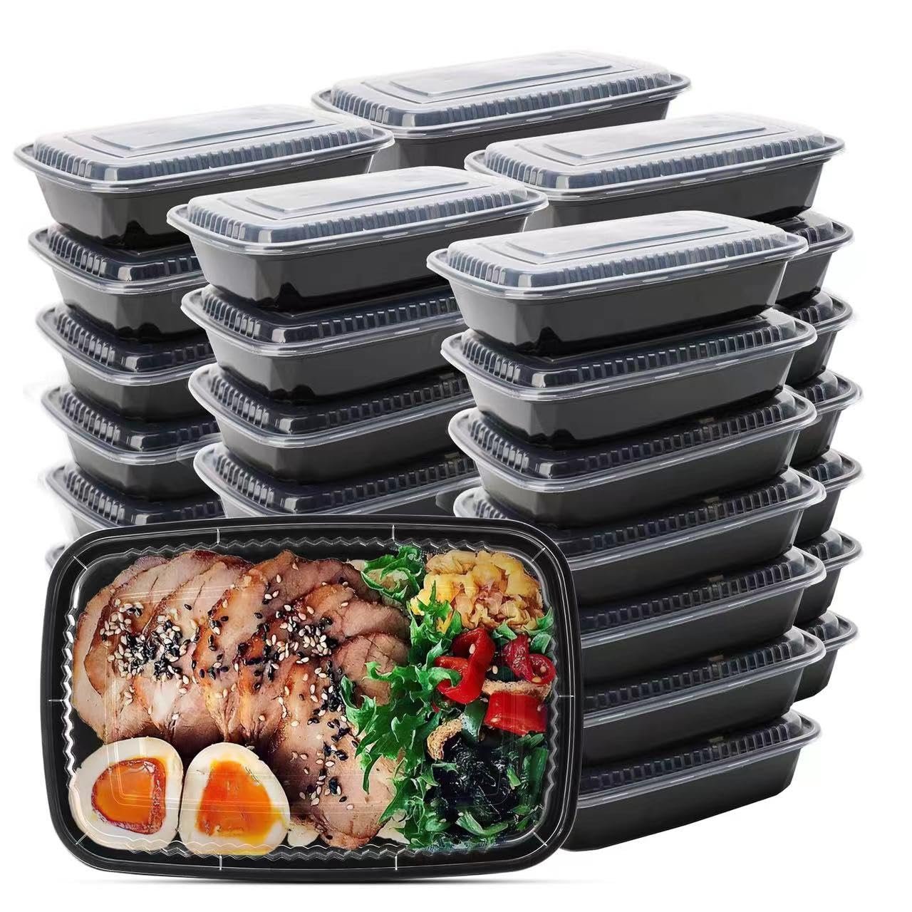 50 Pack 32 oz Meal Prep Container, Food Storage Containers with Lids, Disposable Bento Box Reusable Plastic Lunch Box Kitchen Food Take-Out Box Microwave Dishwasher Freezer Safe