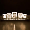 Tea Light Candle Holders, Silver Glass Candle Holders with Tray and Glass Pebbles, Set of 5 Mercury Votive Candle Holder, Speckled Table Decorations Centrepiece for Party, Wedding, Home Decor