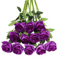 12PCS Rose Artificial Flower, Single Stem Fake Floral Bridal Wedding Bouquet, Realistic Blossom Flora for Home Garden Party Hotel Office Decorations (Red) (Purple)