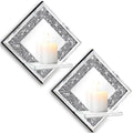 Crystal Crush Diamond Candle Holders Set of 2 Diamond Silver Mirrored Candlesticks Wall Decorations for Living Room Dining Room Bedroom