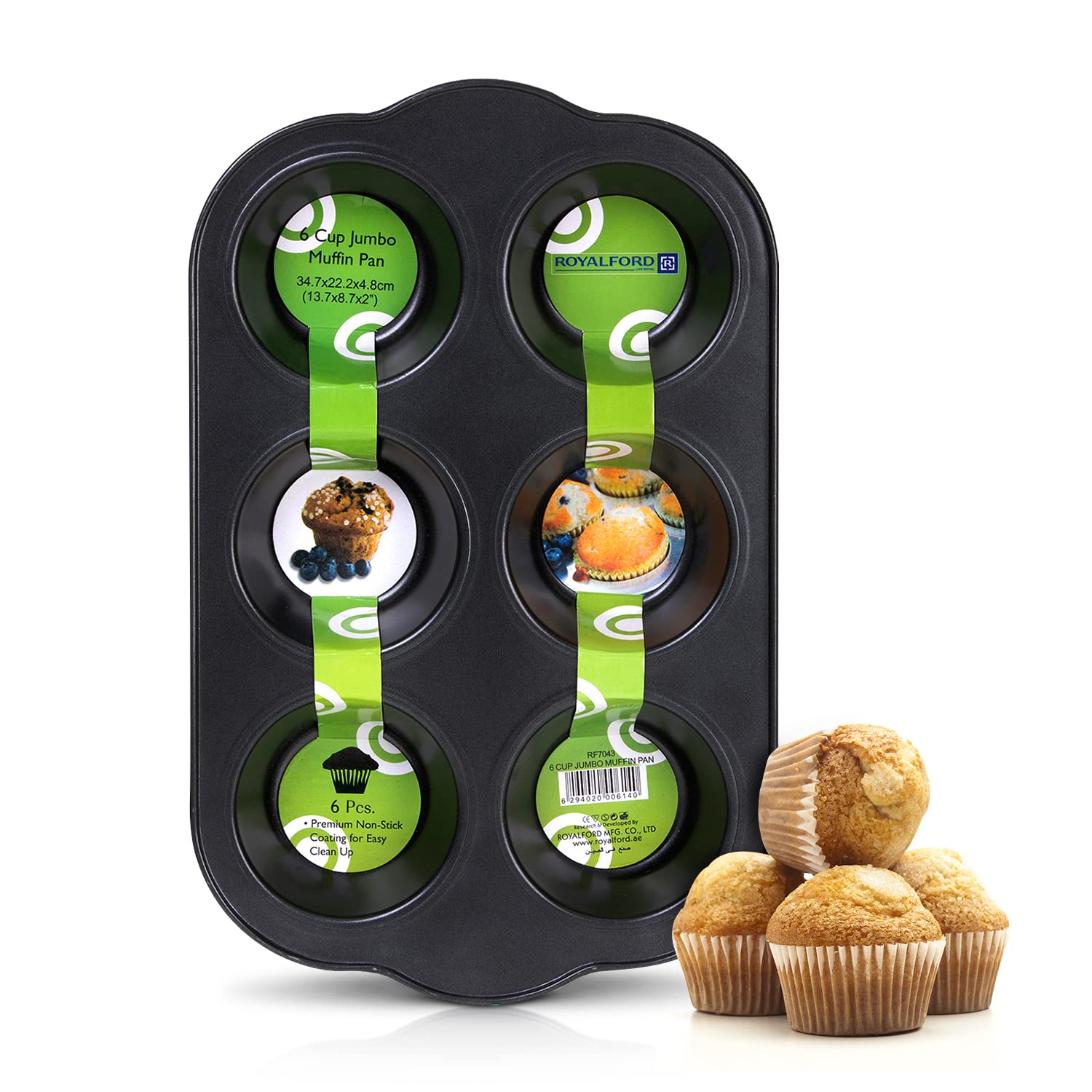 Royalford 6 Cup Jumbo Muffin Pan, RF7043 (Black)