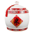 Rice Tank Barrel Food Dispensers, Ceramic Bucket With Tassel Design, Household Storage Box Lid, Chinese Sealed Large-Capacity Pot, 23 * 27Cm
