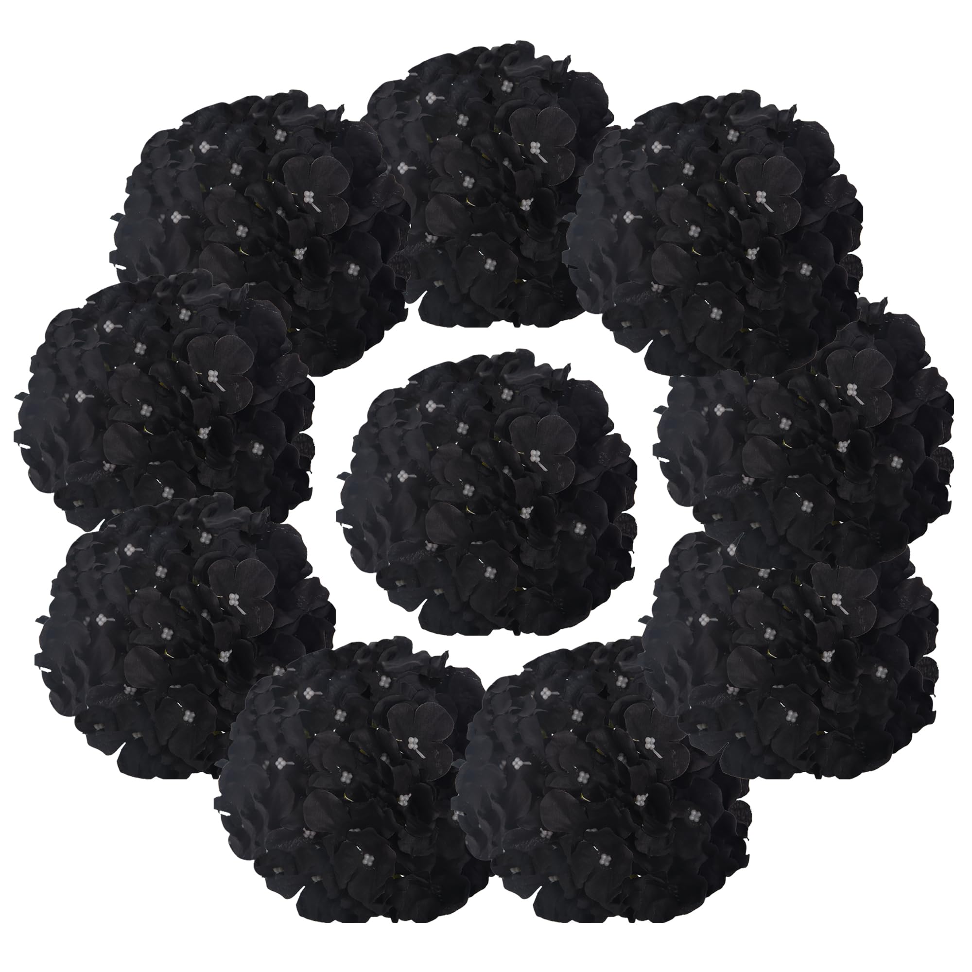 10PCS Silk Hydrangea Heads with Stems Artificial Flowers for Wedding Party Home Decor (Black)