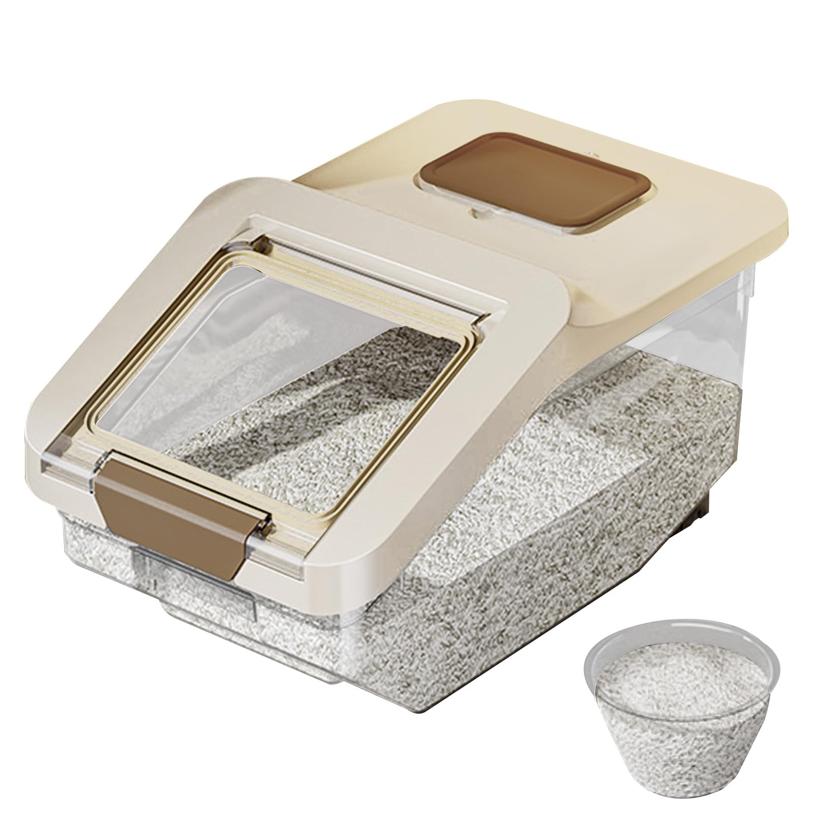 Beauenty Rice Storage Container, Flip-Top Rice Storage Box, 10kg/15kg Airtight Dry Food Storage Box, BPA-Free (10Kg, Clear)