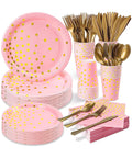 S2C Elegant Disposable Plates Party Set - 175 Pcs for 25 Guests - Party Supplies - Eco-Friendly Tableware - Suitable for Wedding, Birthday, Anniversary, Graduation Dinnerware Set (PINK GOLD)
