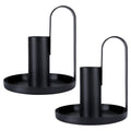 KASTWAVE Elegant Black Candle Holder Set - 2 Pcs Iron Plate with Handles for Diwali Taper Candles, Perfect for Dining Table, Weddings & Parties