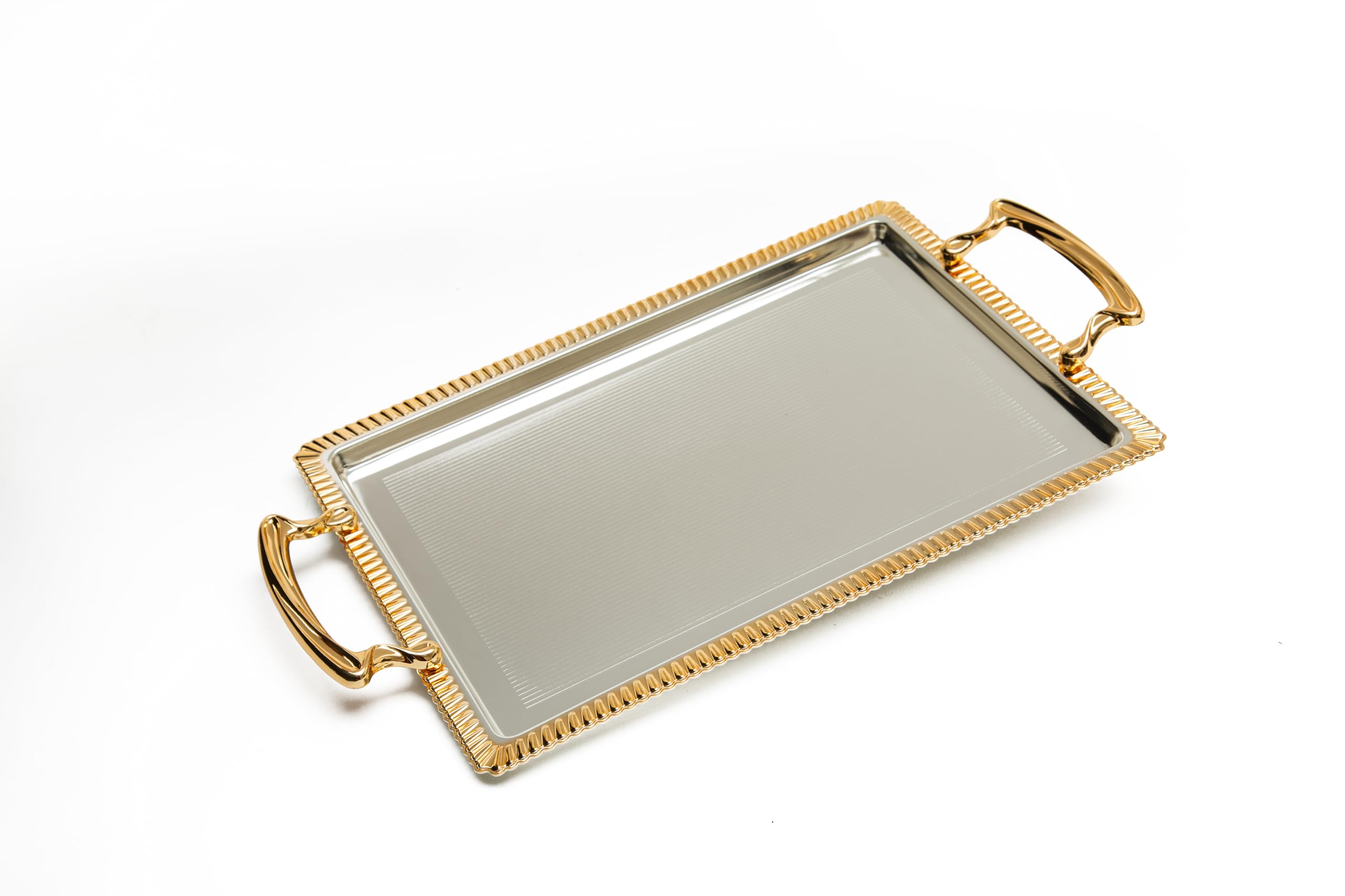Zolten Silverplated Rectangle Serving Tray, 34.5 cm x 23.5 cm Size, Gold/Silver