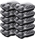 [5 Pack] 3 Section Black Base with Lids Food Storage Container| Disposable Food Container | Meal Preparation Containers | Lunch Boxes Microwave | Freezer Safe (3 Compartment), 32 oz