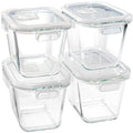 Square Glass Food Storage Containers with Lids, 4 Cup Borosilicate Glass Meal Prep Bowl, Microwave & Freezer Safe Jars, Small Soup Containers for Salad, Fruit, Lunch, Ice Cream, Travel (32 oz, 4 Pack)