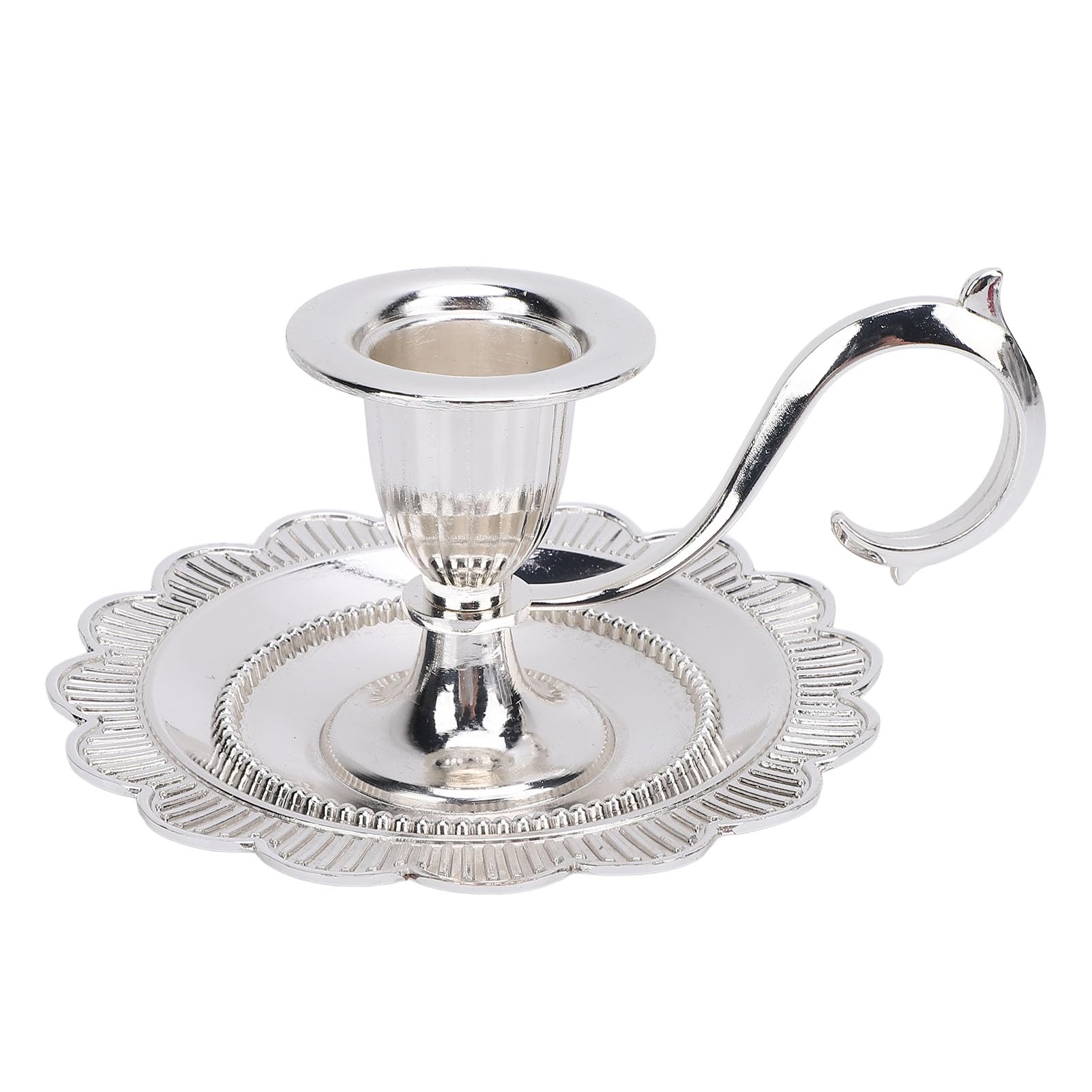 Vintage Candlestick Holder, Retro European Style Handheld Zinc Alloy Candlestick Holder, Table Candlelight Stand | Antique Candle Holder | Single Candle Holder for Home (Silver)