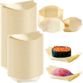 SYOSI Wood Serving Boats, Disposable Bamboo Wood Boats, Dishes Plates Wooden Snack Bowls Food Serving Tray Japanese Sashimi Sushi Boat Light Brown for Party Foods, Snacks, Canap, 100Pcs (Small)