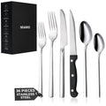 MIAMIO – Cutlery Set Stainless Steel for 6 People / 36-Piece Flatware Set – Includes Knives, Forks, Spoons – Dishwasher Safe (Silver)