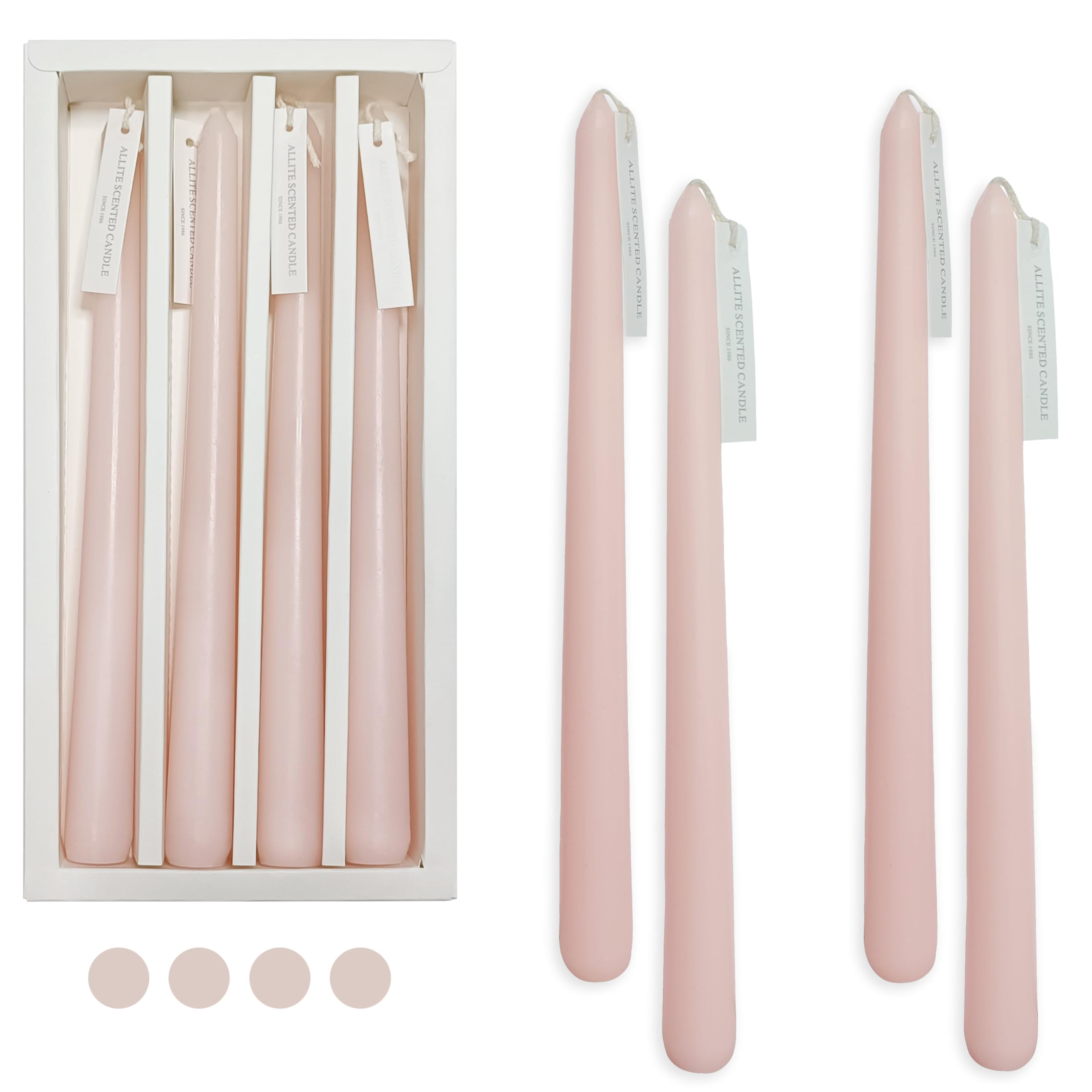 Rose Scented Taper Candles Smokeless Pink Candlesticks Candle Colorful Long Candles Soy Wax Mulitcolor Taper Candles for Decor Wedding Festival Party Home Decor,Set of 4(Pink)