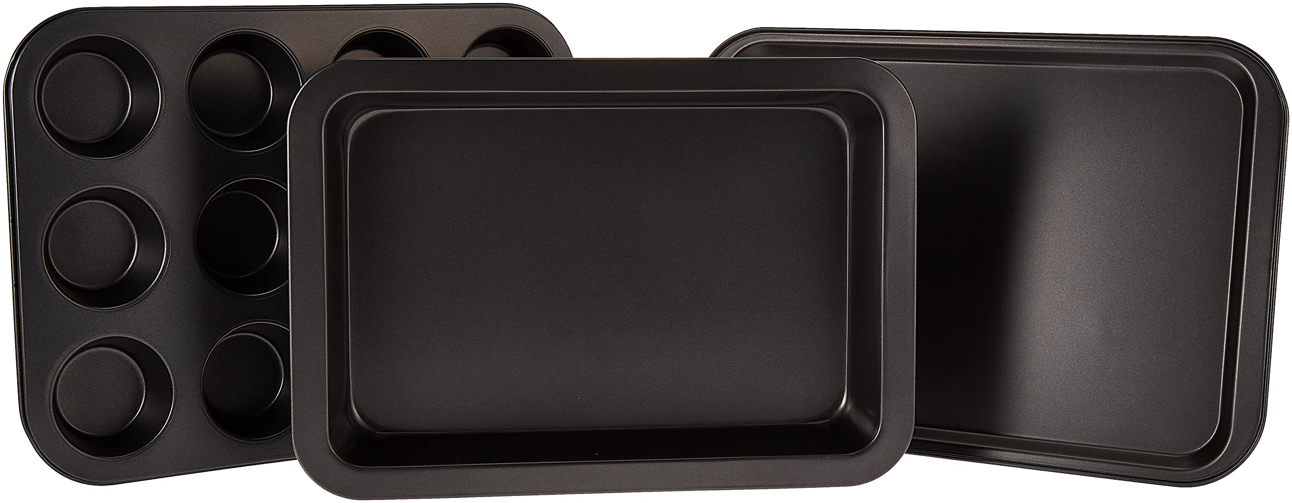 Royalford 3Pcs Non-stick Bakeware Set - Cookie Sheet / Baking Sheet, 12Pcs Muffin Pan Cupcake & Roasting | Wide Handle Bread Dessert Bakeware, Sponge Cake Chocolate for