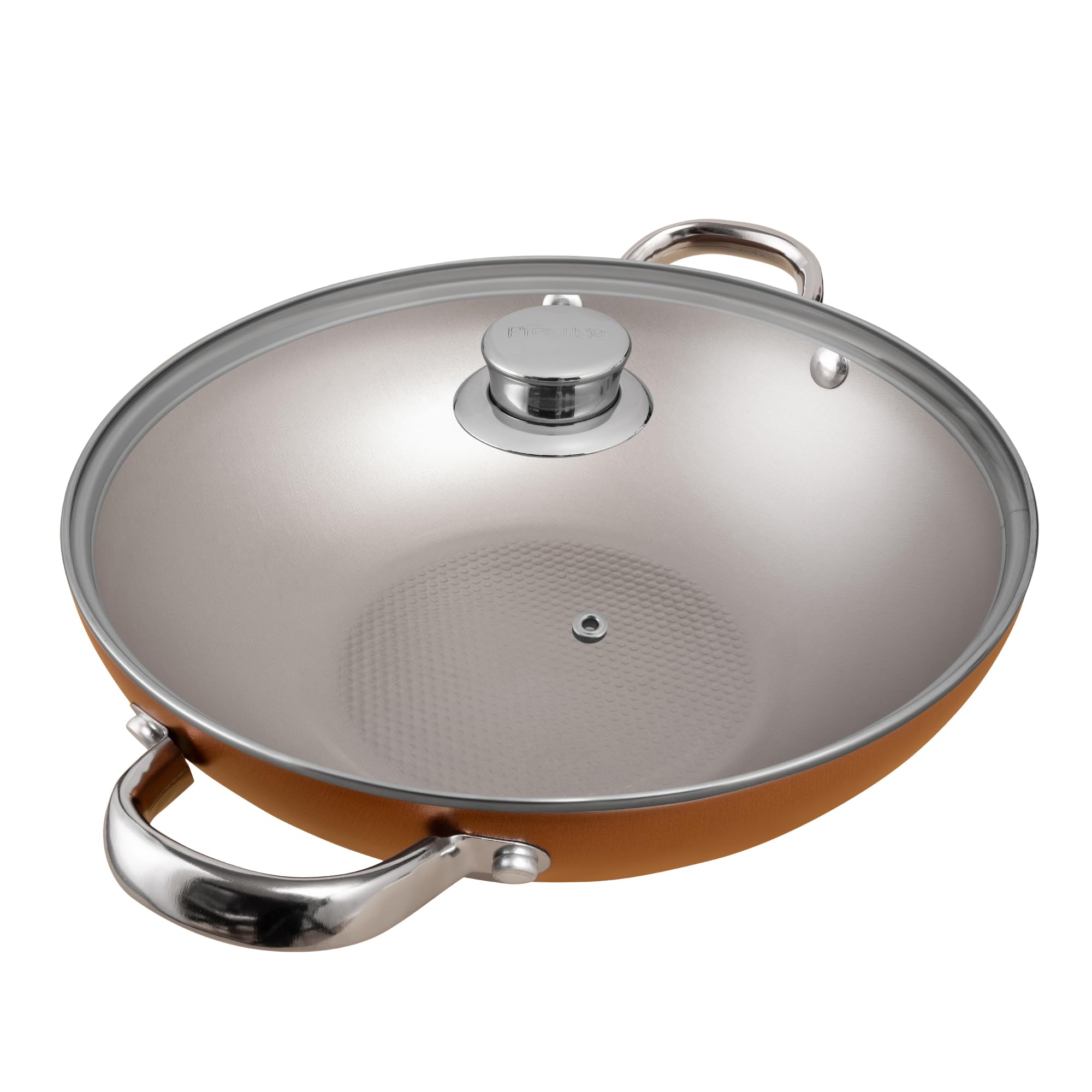 Prestige Ultra 24cm Non Stick Kadai with Glass Lid and Complimentary Pan Holder | Induction-Based Wok Pan with Lid | Triple Layered Non-Stick Coated Wok