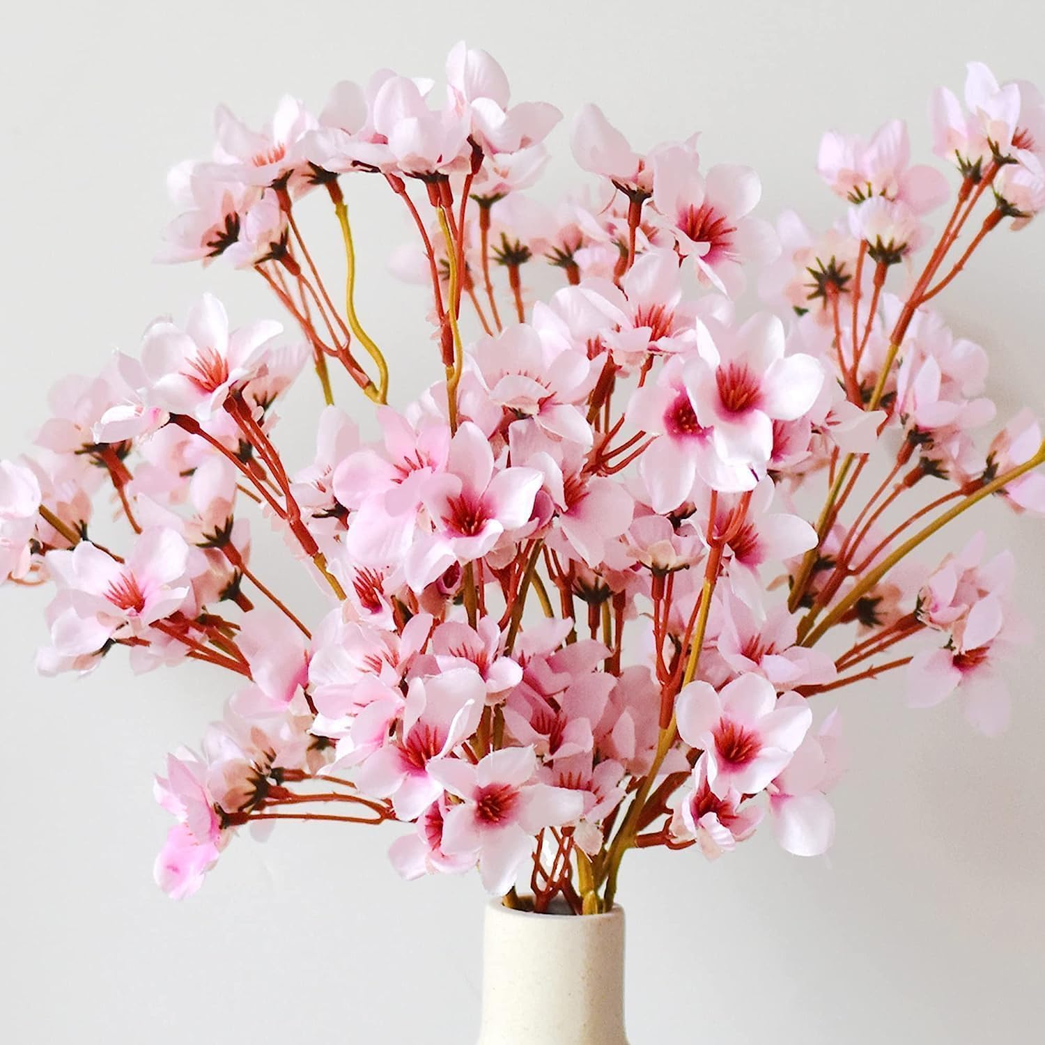 Artificial Cherry Blossom, 4PCS Pink Silk Flower Branches, Lifelike Faux Peach Blossoms for Home Decor, 15.7" Realistic Fake Flowers for Wedding and Garden Decoration