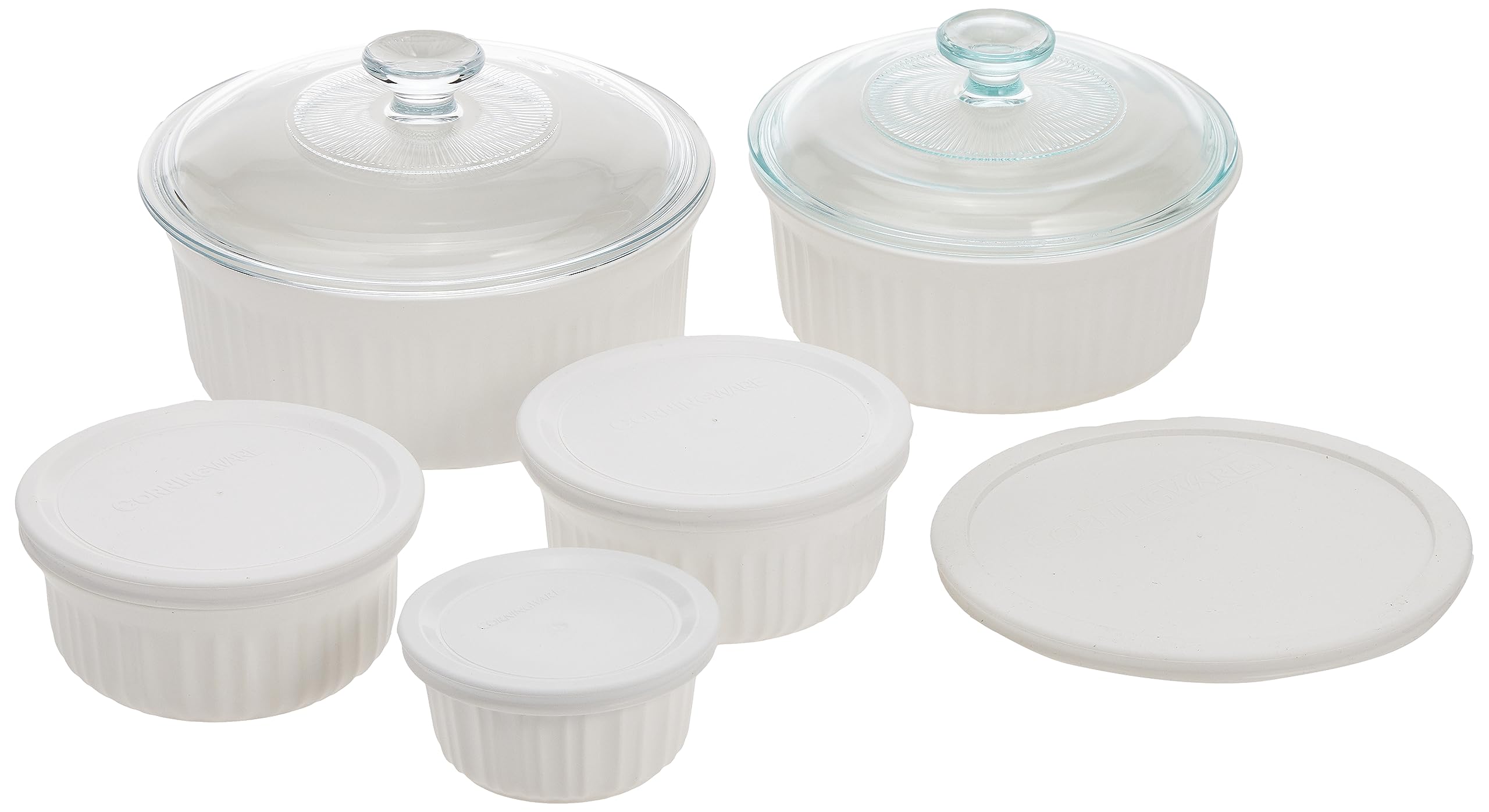 CorningWare FRENCH WHITE 11PC ROUND SET WITH GLASS LID/PLASTIC COVERS (1116557)