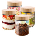 ALANX 4 Pack 10oz Glass Jars with Bamboo Lids Overnight Oats Containers Reusable Leak Proof Wide Jar, Glass Snack Food Storage Containers, For Yogurt Sugar and Coffee Bean Cookie Spice (4)