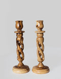 zytoon Pair of Olive Wood Hollow Twist Candle Holders