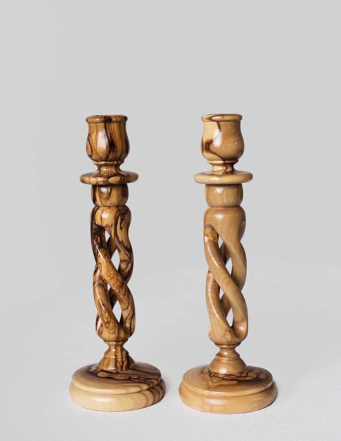 zytoon Pair of Olive Wood Hollow Twist Candle Holders