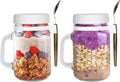 Premify 2 Pack 16oz(473ml) Overnight Oats Jars with Lids & Spoons, Reusable Glass Overnight Oats Container With Measurement Marks, Food Storage For Breakfast Pots, Oatmeal Container For Milk, Cereal,