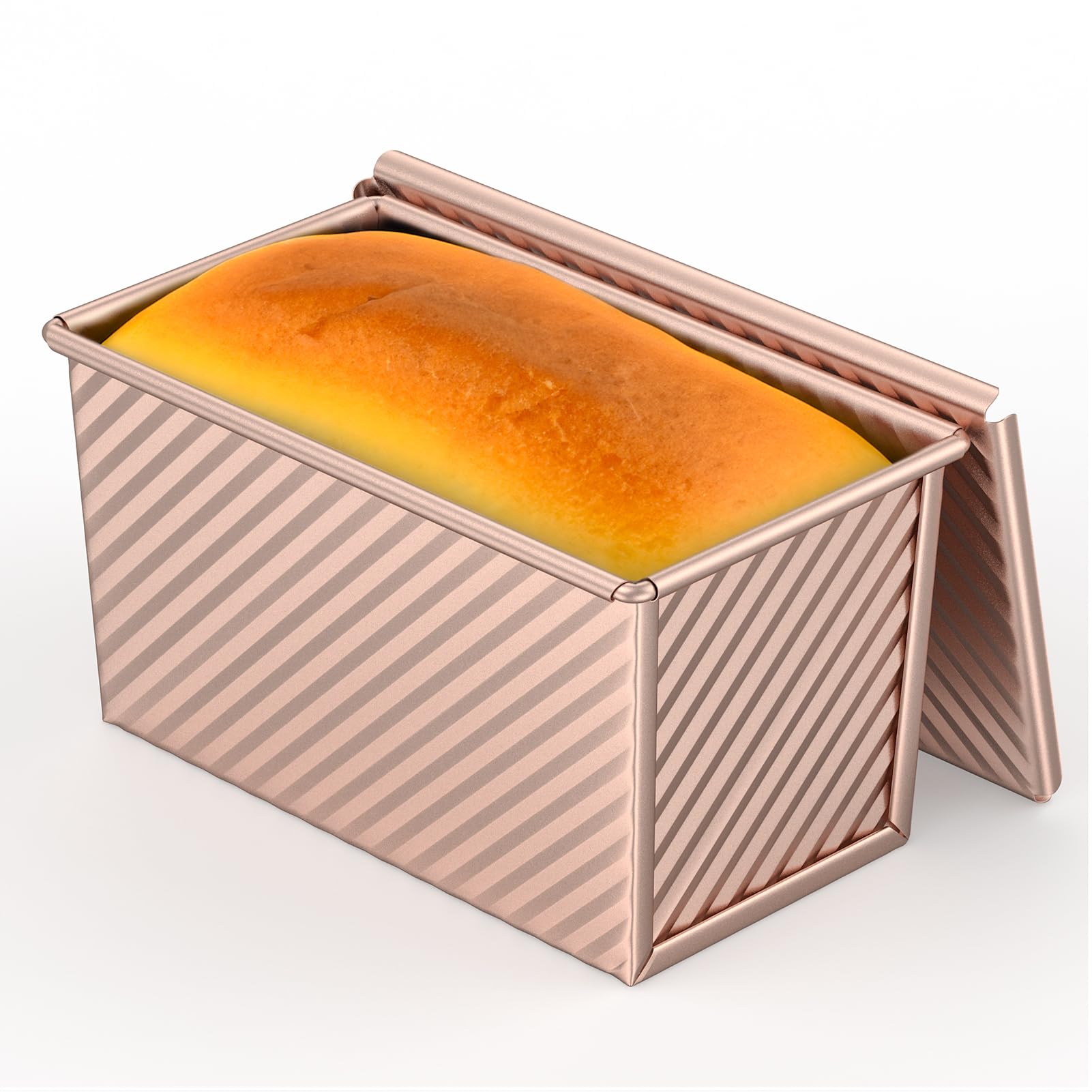 8*4 Inch Pullman Loaf Pan with Lid, 1Lb Dough Capacity Bread Loaf Pans, Non-stick Coating, Carbon Steel Bread Mold, Bread Container, Toast Mold for Home Bakeware, Sandwich & Toast Oven Baking, Gold