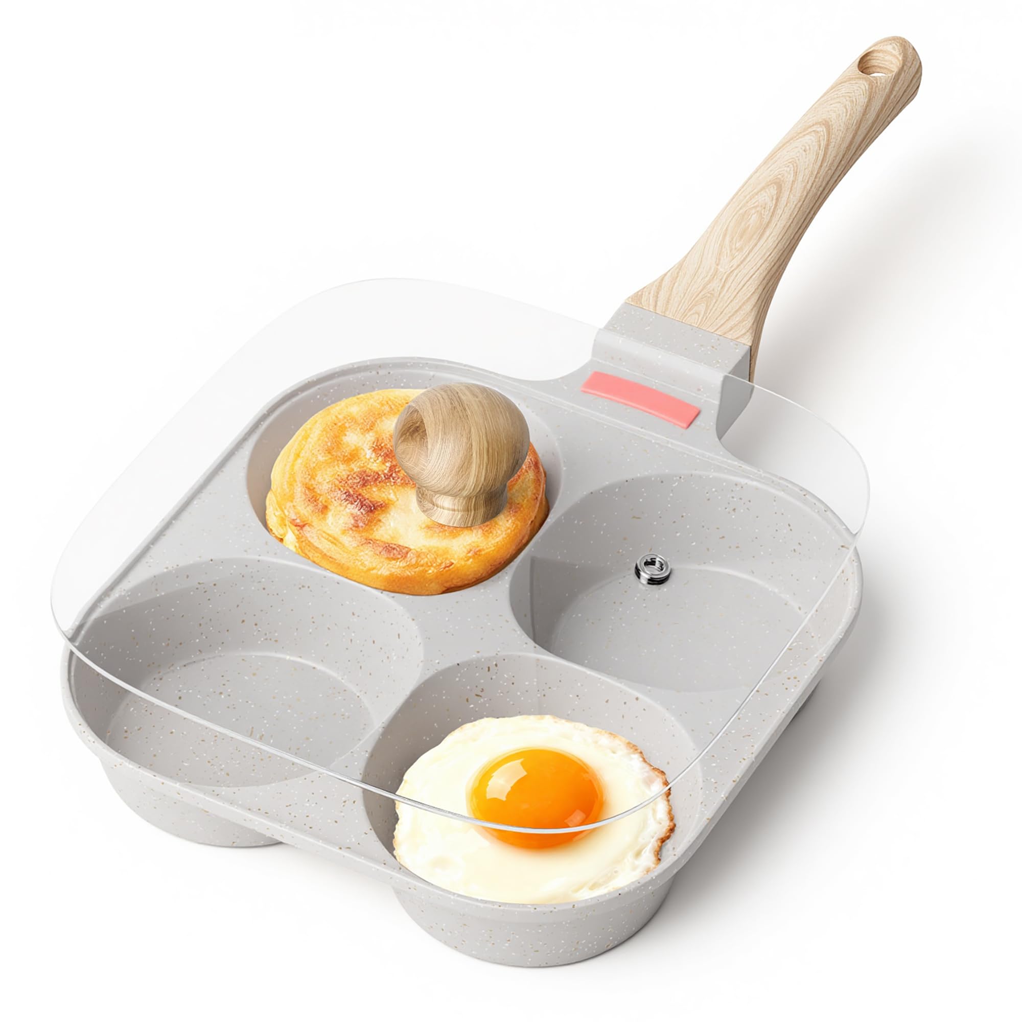 4 Cup Egg Pan with Lid, Nonstick Premium Egg Pan, Healthy Egg Frying Pan for Breakfast, Sandwich, Hamburger, Pancake, Granite Skillet Omelette Pan, Suitable for Gas Stove & Induction Cookware