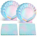 TERRIFI Mermaid Party Supplies Set, Disposable Party Decorations with Seashell Plates and Napkins - 24 Clam Shell Plates and 20 Mermaid Scales Napkins - 44 PCS