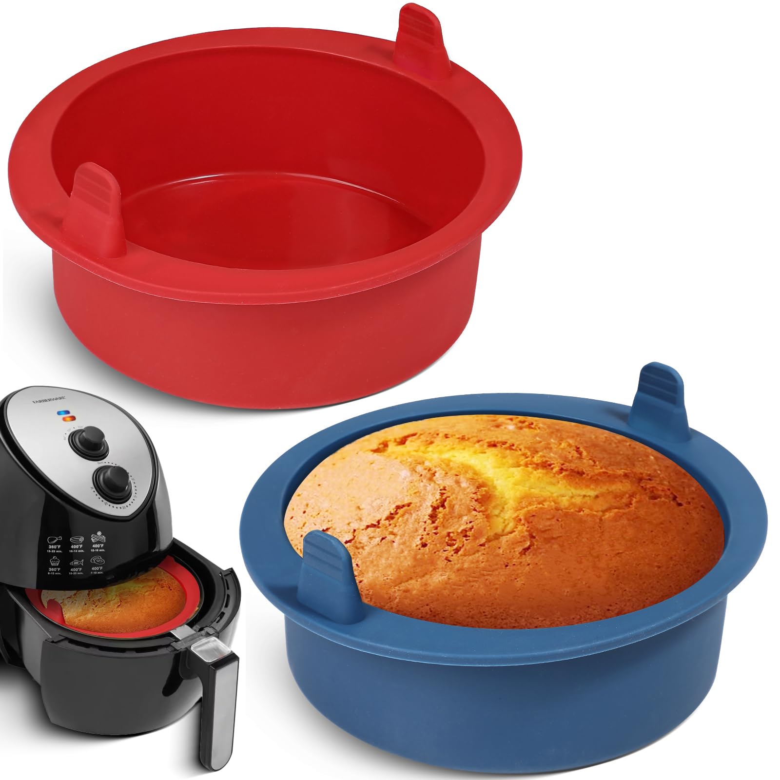 Webake 6 Inch Air Fryer Round Cake Pans for Baking, Nonstick Silicone Air Fryer Baking Pan Wih Handle, BPA Free Set of 2