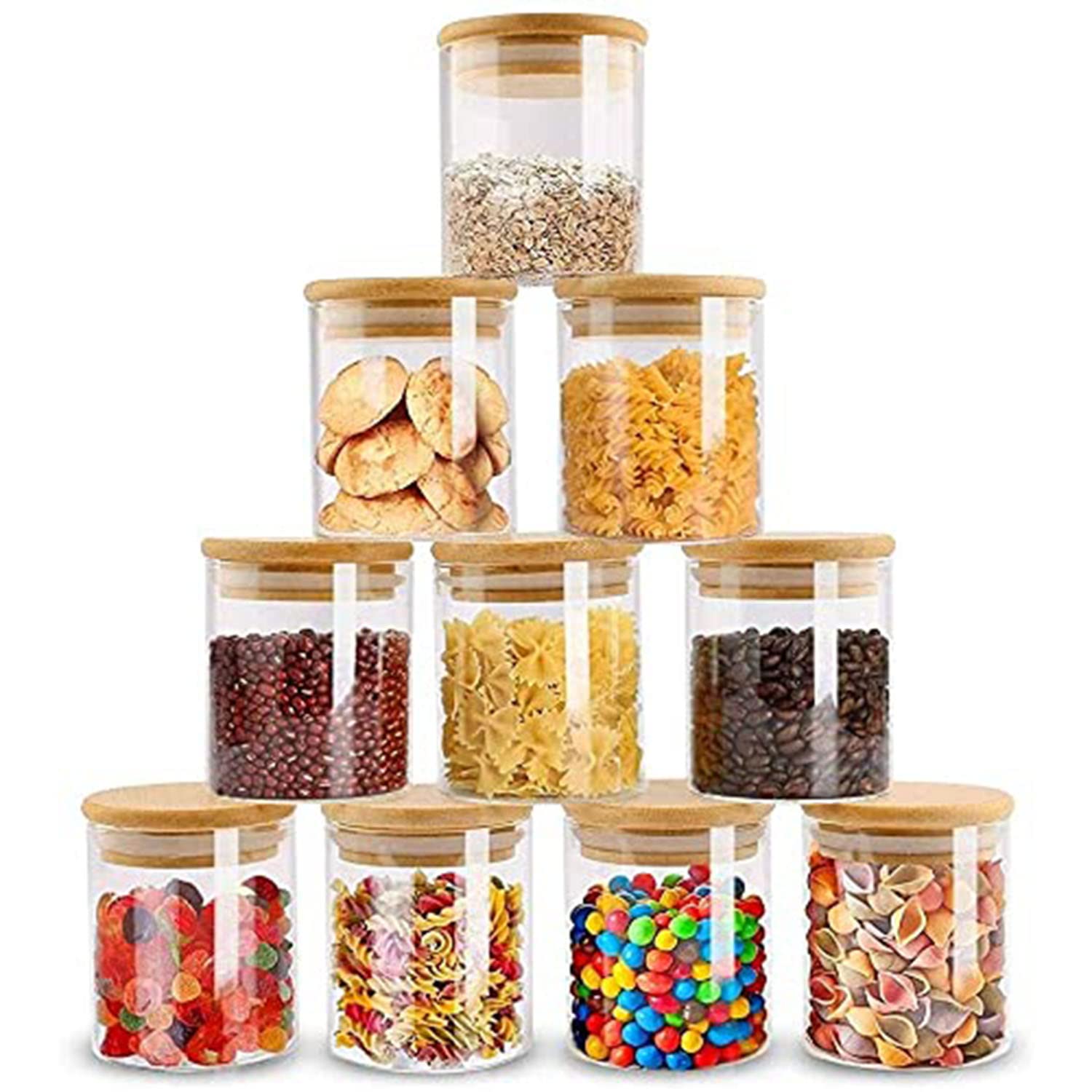 TAPIT Glass Food Storage Containers Set,Spice Jar Set,3 Piece Glass Jar with Bamboo Airtight Lids and Labels, Mini Clear Food Storage Containers for Pantry for Tea, Herbs, Sugar… (150ml,10 PC)