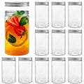 Tebery 12 Pack Clear Round Plastic Jars Bottles Containers with Silver Ribbed Lids, 30oz Straight Cylinders Storage Canisters for Food & Home Storage