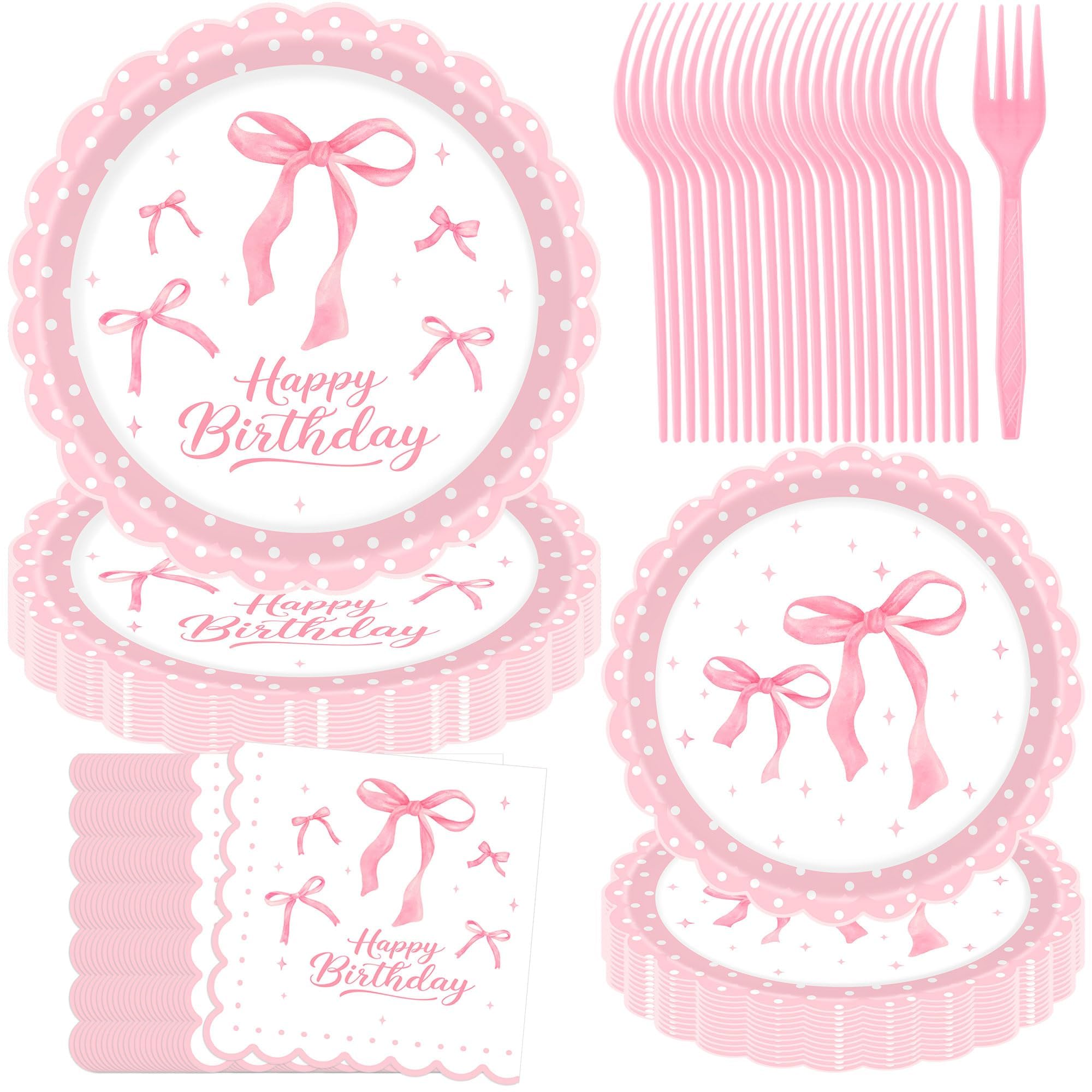 Pink Bow Party Decorations, Birthday Decorations for Party Pink Bow Decor Plates and Napkins Set for Girl Birthday Women Bridal AllShower Bachelorette Serve (80pcs)
