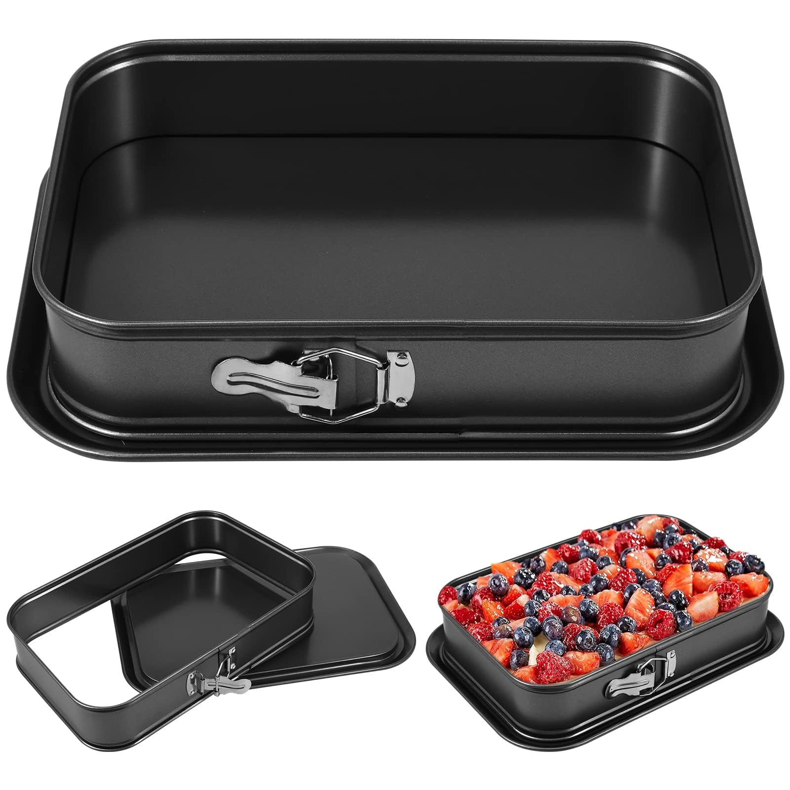 Springform Cake Pan, Non-stick Rectangle Cheesecake Pan with Removable Base, Leakproof Ice Cream Cake Pan, Rectangular Springform Pan, Cake Baking Pan Bakeware, Springform Pan Tin for Kitchen,14×9.5in