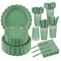URbazaar 200 Pcs Disposable Paper Plates and Napkins,25 Guest Party Supplies Dinnerware Set Include Scalloped Plates Paper Napkin Cup Straw Plastic Spoon Fork Knive for Party,Wedding,Birthday (Green)