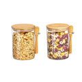 2 Pack Glass Jars with Bamboo Airtight Lid and Spoons, Clear Sugar Container Glass Storage Containers with Lids Food Glass Canisters with Airtight Lids for Coffee Beans Tea Flour Nuts,18oz
