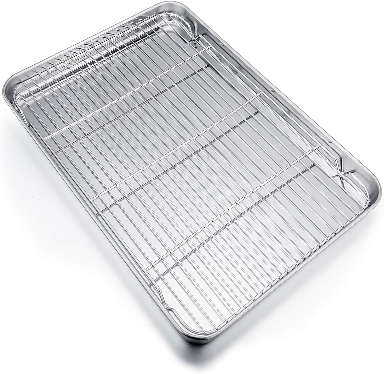 Lonimia Stainless Steel Baking Sheet Set, Pan Bakeware and Cooling Rack, Oven Safe, Mirror Finish, Rolled Edges, Deep Full Sides, 31.5 x 24.5 x 2.5cm